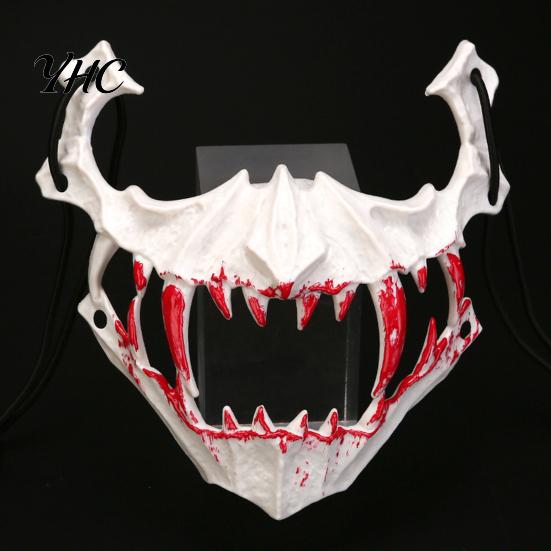 Mysterious Atmosphere Mask Half Face Horror Halloween Costume Props Animal Skeleton Blood Comfortable Fit with Elastic Straps for Cosplay Carnivals