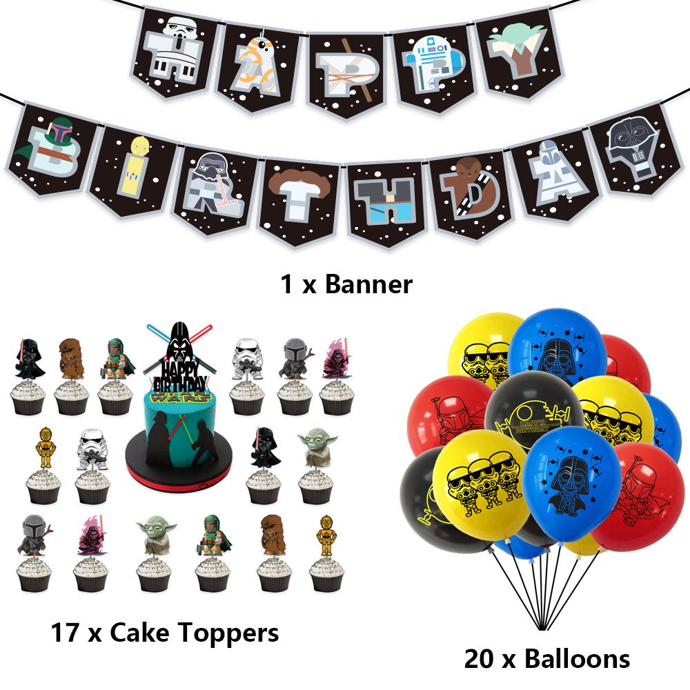 38 шт. тематическая вечеринка по случаю дня рождения в стиле «Звездных войн» включает воздушные шары-топперы для торта с баннером