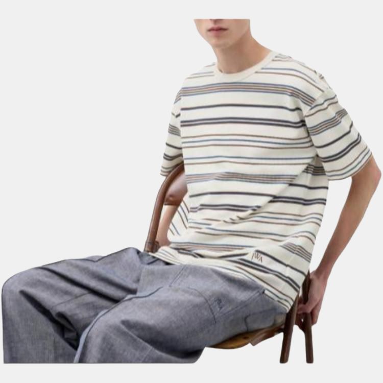 Uniqlo X JW Anderson Коллаборация Весна/Лето 2024 Поло в полоску с коротким рукавом Мужские Топы Бежевый 469054-30