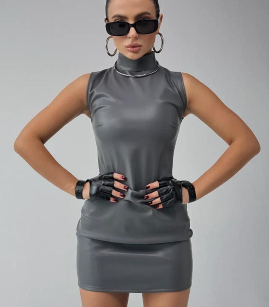 Узкая мини-юбка из искусственной кожи в европейско-американском стиле для женщин - однотонная, модная