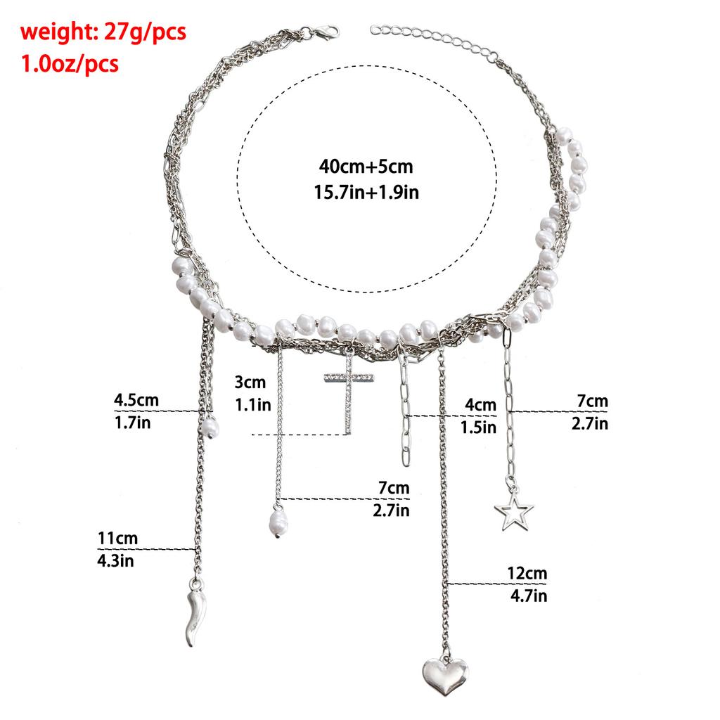 Jewelry Design Imitation Pearl Star Tassel Necklace Premium Light Luxury Cross Necklace