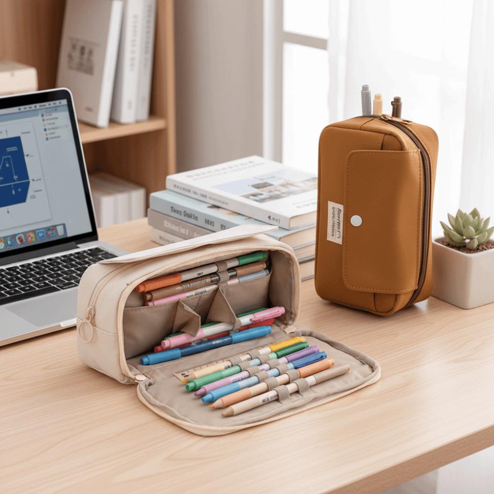 Large Capacity Stationery Bag Solid Color Storage Bag Pencil Case  Stationery Storage
