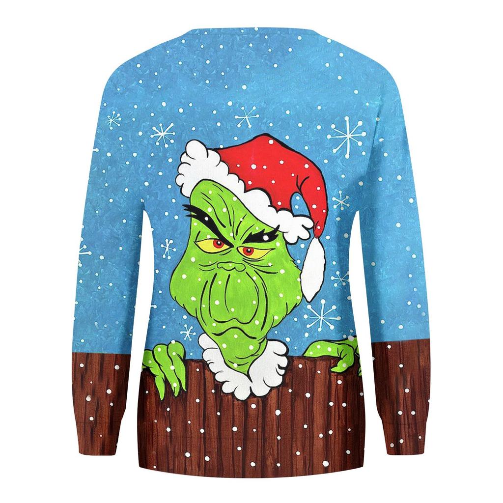 Women's Fashion Christmas Printed Long Sleeve Loose Round Neck Sweatshirt Top