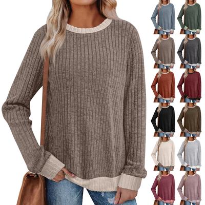 Женский зимний топ с круглым вырезом из легкого хлопка с начесом и принтом в стиле колор-блок