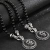 Мужское ожерелье в стиле стимпанк с подвеской в виде черепа и лица из фианита для мужчин, ширина 8 мм, длина 50 см, агатовые бусины, цепочка из нержавеющей стали, ювелирные изделия