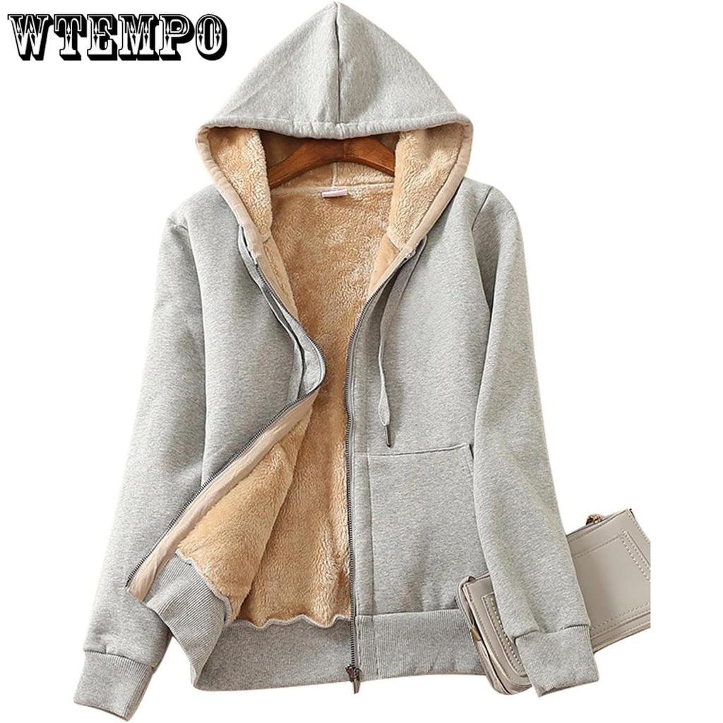 Женская повседневная толстовка-свитшот на молнии с подкладкой из шерпы, куртка большого размера, плюшевое пальто