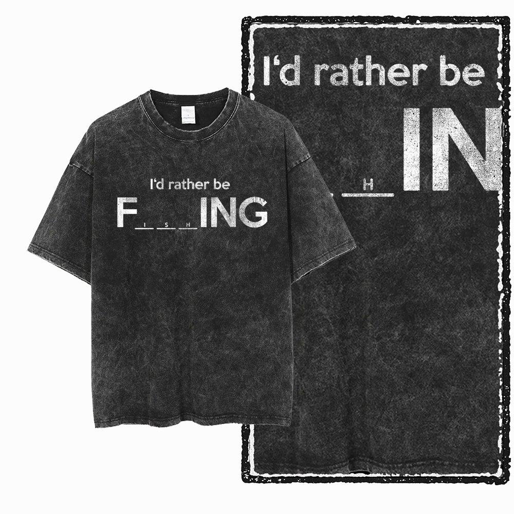 G Acid Washed Black Cool Cotton Fishing Printed Unisexs Tshirt Streetwear Big Size Oneck Unisexs Tee Tshirt