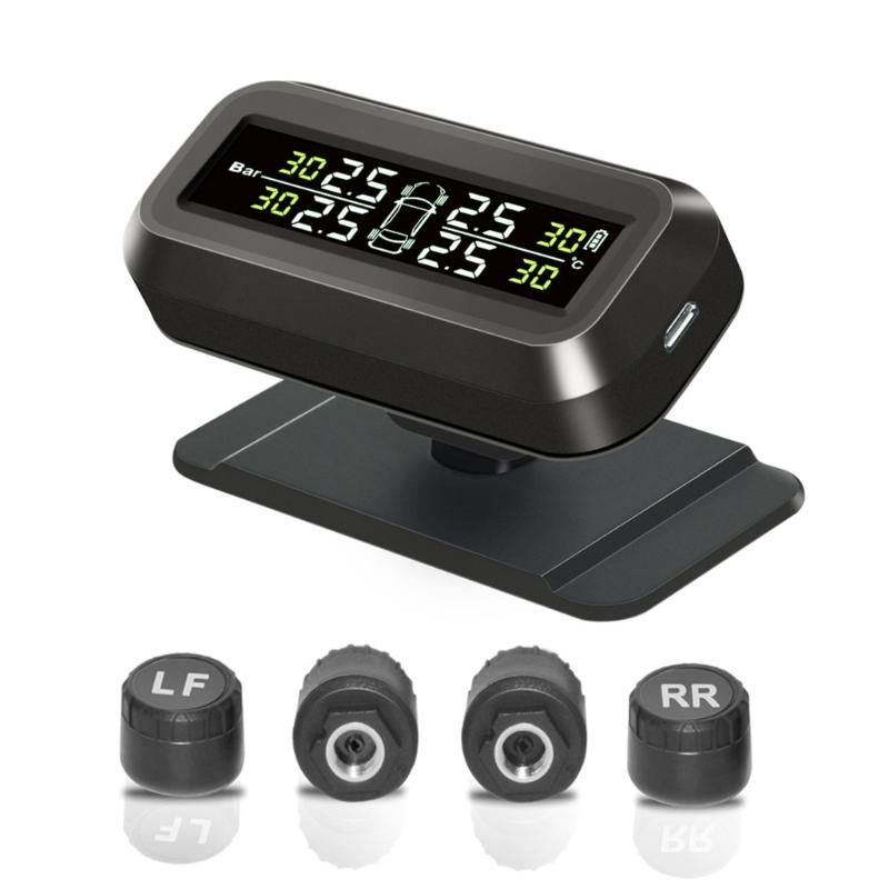 Система контроля давления в шинах, с 4 датчиками TPMS, USB и солнечным питанием, отображает давление и температуру