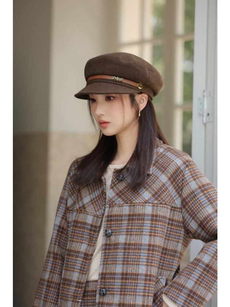 Осень и Зима Новая Шляпа Женская Шерстяная Темно-синяя Шляпа Ретро Простая Модная Кепка Идеально подходит для Холодной Погоды, Зимний Головной Убор