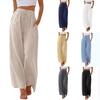 Large Size Women's Pants Linen Loose Casual Pocket Drawstring Wide Leg Pants Women