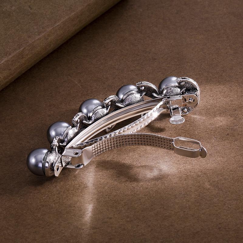 Korean-style crystal hairpin with pearl spring clip hair accessory headpiece