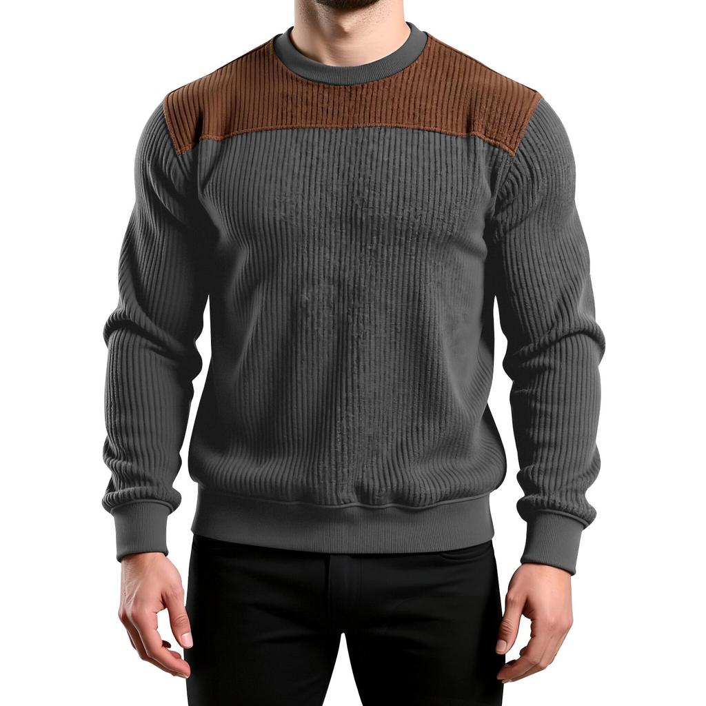 Men's Colorblock Round Neck Long Sleeve Tops Men's Sports Large Size Casual Round Neck Tops
