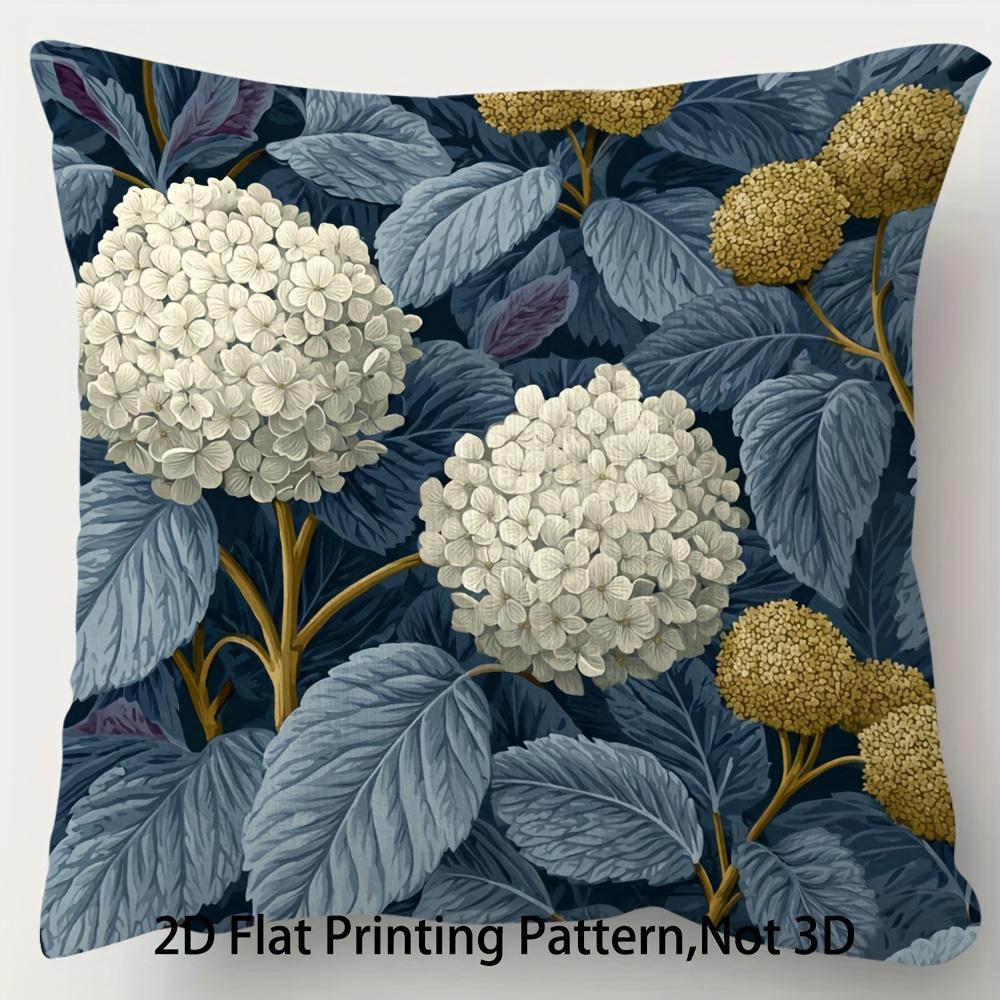 Vintage Hydrangea Floral Pillow Cover Blue Botanical Flower Print Elegant Cushion Case For Sofa Bed Couch Boho Home Decor