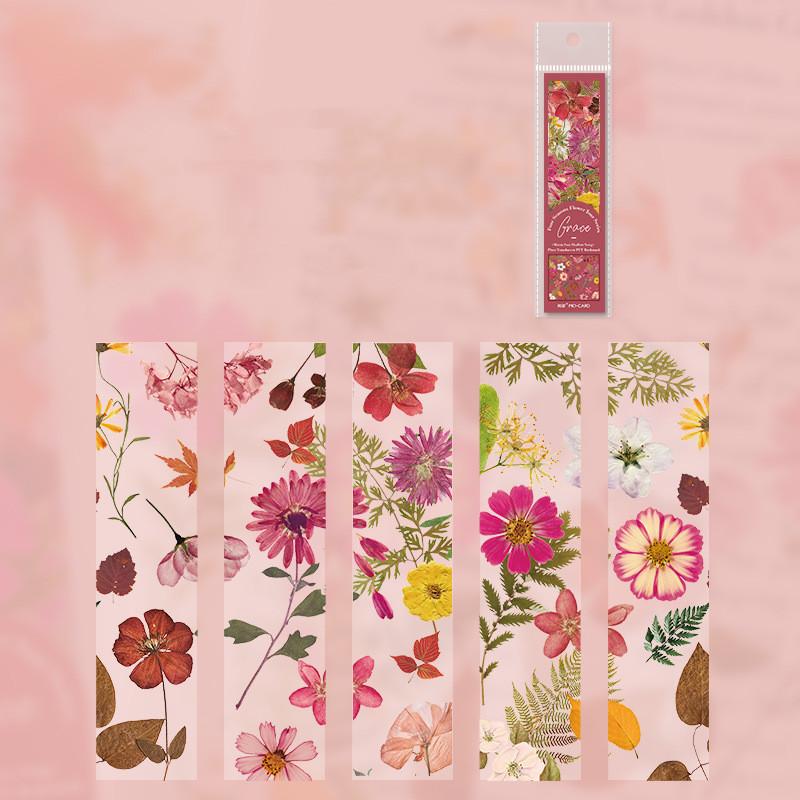 5 шт. закладка для книг Four Seasons Flower Travel Series из ПВХ, полупрозрачная закладка для чтения, ретро-маркер для страниц книг, канцелярские принадлежности