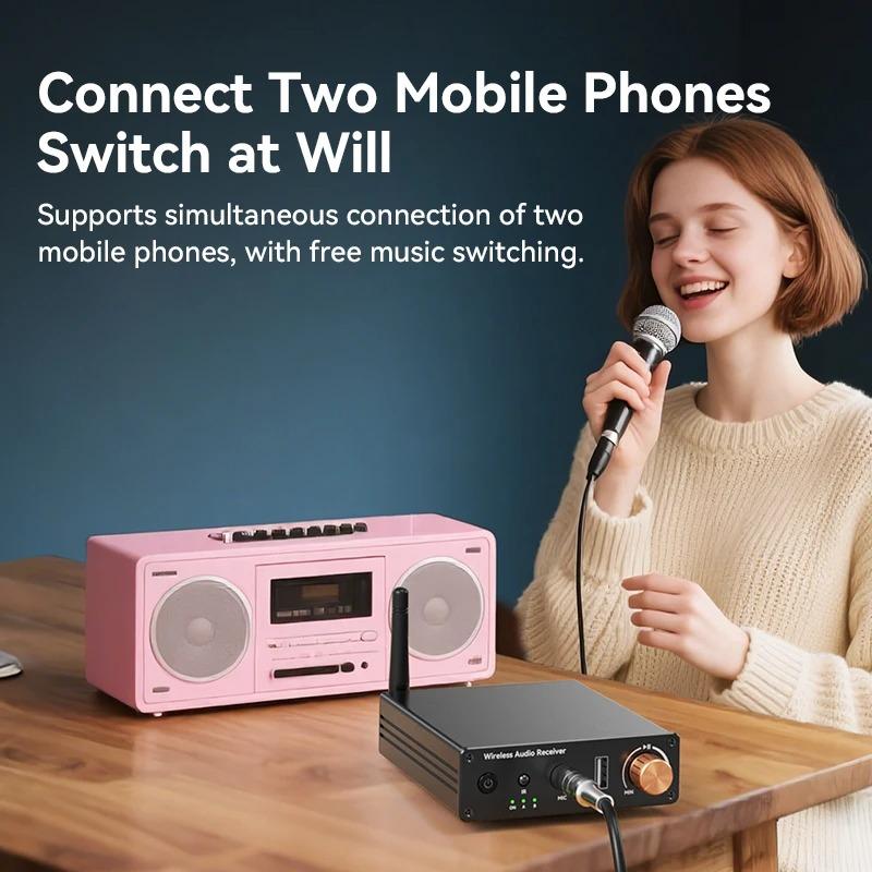 Bluetooth 6.0 Audio Receiver 3.5mm AUX RCA USB 6.5MM Microphone Music Wireless Adapter USB U-Disk HIFI Lossless Music for TV PC