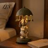 Collectible Sculpture Desk Light Rotating Umbrella Animal Lamp, Resin Holding Vintage Sculpture, Retro Aesthetic Bedroom Lighting Tabletop Cat