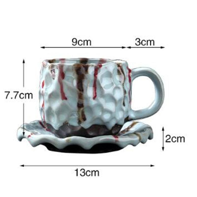 Винтажная керамическая кофейная кружка 270 мл с блюдцем, узор "молоток", каменная эспрессо-чашка с ручкой, японский стиль