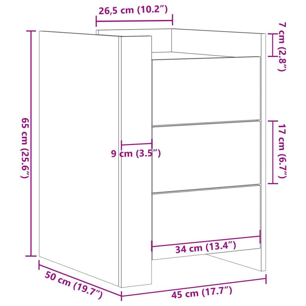 Nightstand Black 45x50x65 cm Particleboard