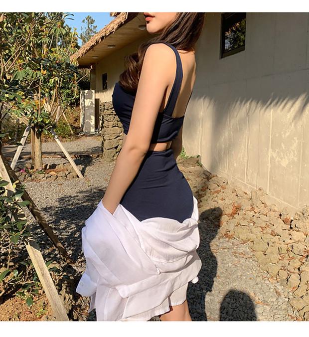 Европейский и американский слитный синий сексуальный купальник - Свободный размер, Новый и в наличии