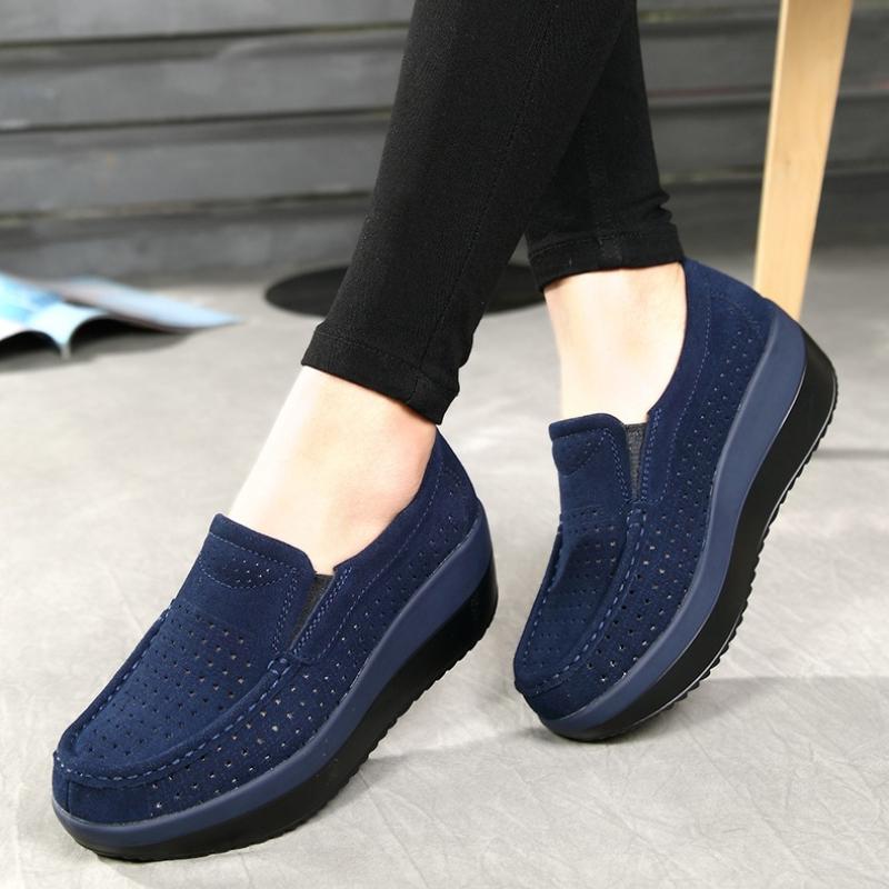 Модные женские туфли на танкетке, туфли на платформе, лоферы из натуральной кожи, повседневная обувь для ходьбы, нескользящая обувь для мамы