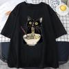 Футболка с изображением лапши Ramen Cat, футболки Foodie Lover, черные футболки с изображением лапши Cat, повседневная футболка с коротким рукавом в стиле ретро для мужчин и женщин, одежда