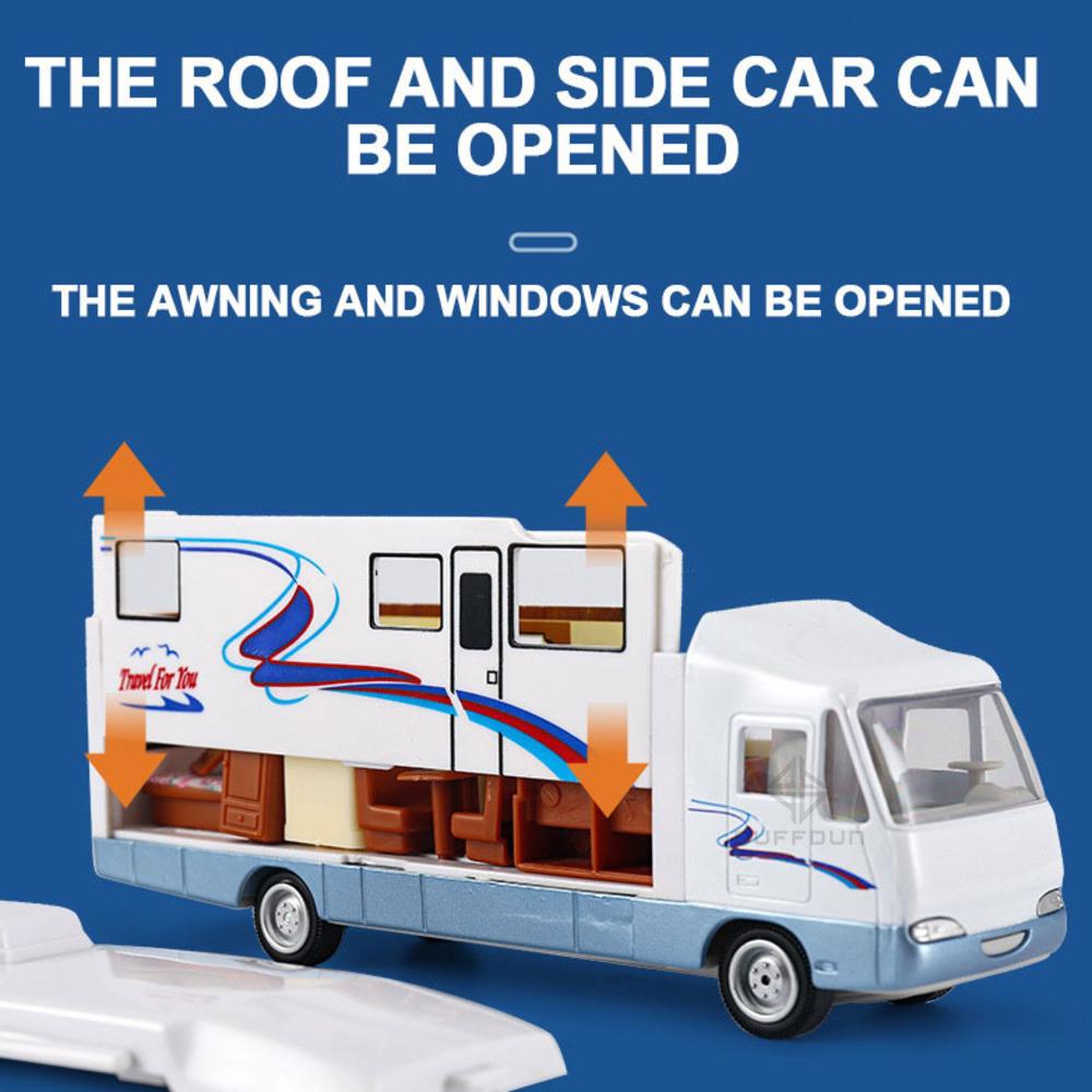 1/32 крутой мини-дом на колесах, игрушечный литой автомобиль для отдыха с откатным механизмом для детей