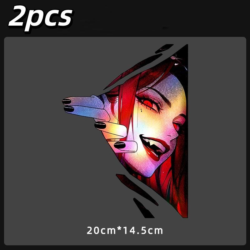 2Pcs PVC Waterproof JDM Anime Girl Eye Car Decal Creative Cartoon Sticker for Auto Side Mirror Decor
