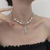 Full Diamond Cross Pearl Necklace Personalized Punk Summer New Jewelry Accessories