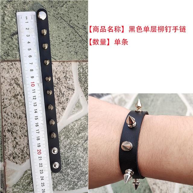 Черный кожаный браслет-браслет-манжета, готический готический бар, панк-браслеты для женщин и мужчин, браслеты, можно регулировать, ювелирные изделия