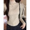 Real Shot Solid Color Fish Bone Semi-turtleneck Long-sleeved T-shirt Women's Autumn and Winter Fleece Ground Bottom Slim-fitting Short Top