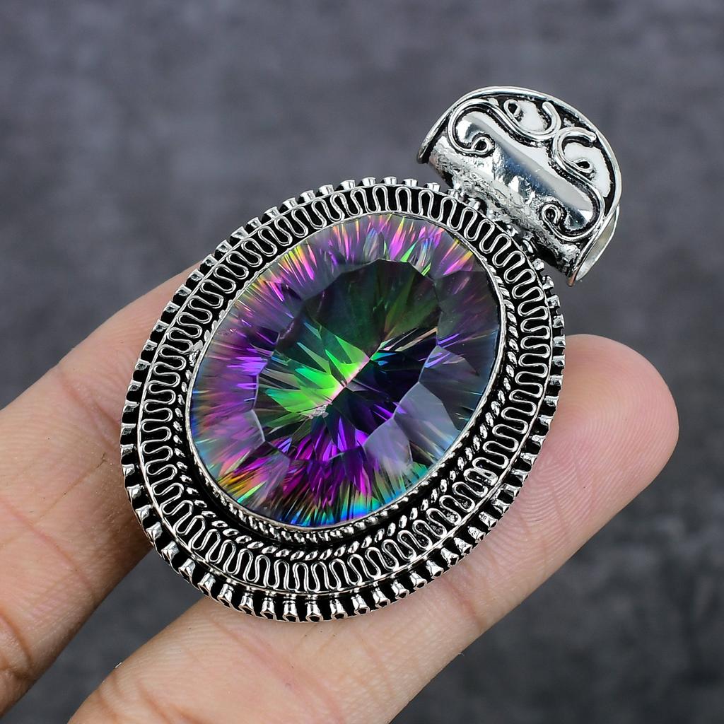 Natural Mystic Topaz Gemstone 925 Sterling Silver Jewelry Pendant 2.21" J8d11