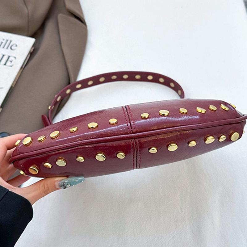 Сумка на плечо для женщин, панк-сумка под мышкой с заклепками, клатч из ПУ кожи с заклепками, модная сумка-хобо для работы, путешествий, шопинга CLE