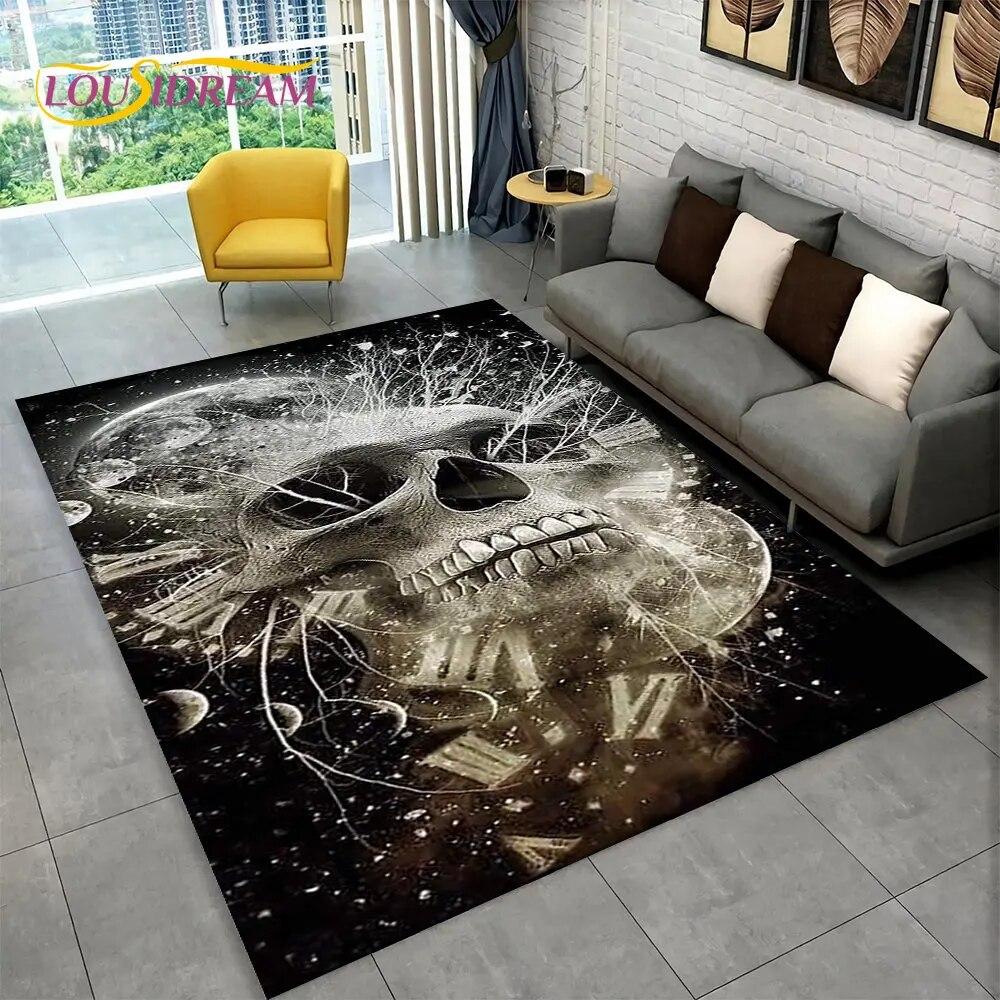 3D Creative Gothic Horror Skull Modern Area Rug,Carpet Rug for Living Room Bedroom Sofa Doormat Decor,Kitchen Non-slip Floor Mat