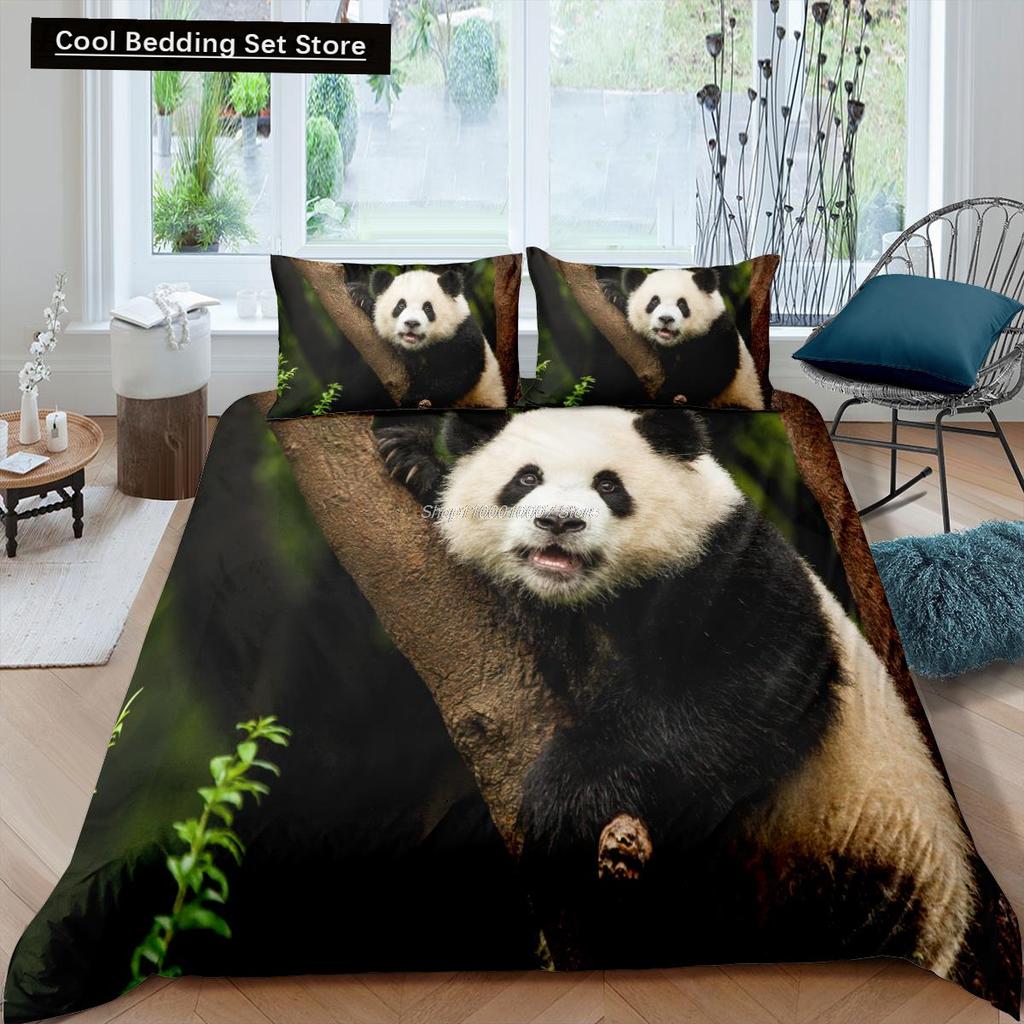 3D Panda Bedding Set Lovely China Black White Animal Duvet Cover King Queen Bamboo Comforter Cover 2/3pcs Polyester Quilt Cover