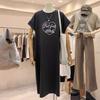 Round-neck Fashionable T-shirt Dress for Women, Korean Style Loose, Casual, Youthful and Stylish, Fly-sleeved Slit Dress Long Dress for Summer