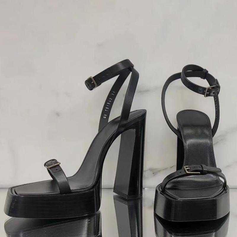 Горячая Распродажа 2025 Новые Летние Женские Сандалии Высокий Каблук Эспадрильи Платформа Ремешок с Пряжкой Высокий Каблук Лакированные Модные Стразы