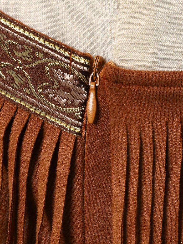 Kids Girls Native American Princess Costume One Shoulder Sleeveless Fringe Suede Dress with Tassel Sleeves - Halloween Cosplay Fancy Dress Outfit