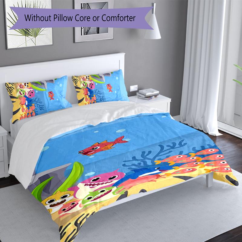 3pcs B-Baby Shark Duvet Cover Set, Includes 1 Duvet Cover and 2 Pillowcases,Skin-Friendly&Comfortable Fabric,Suitable Bedding Sets