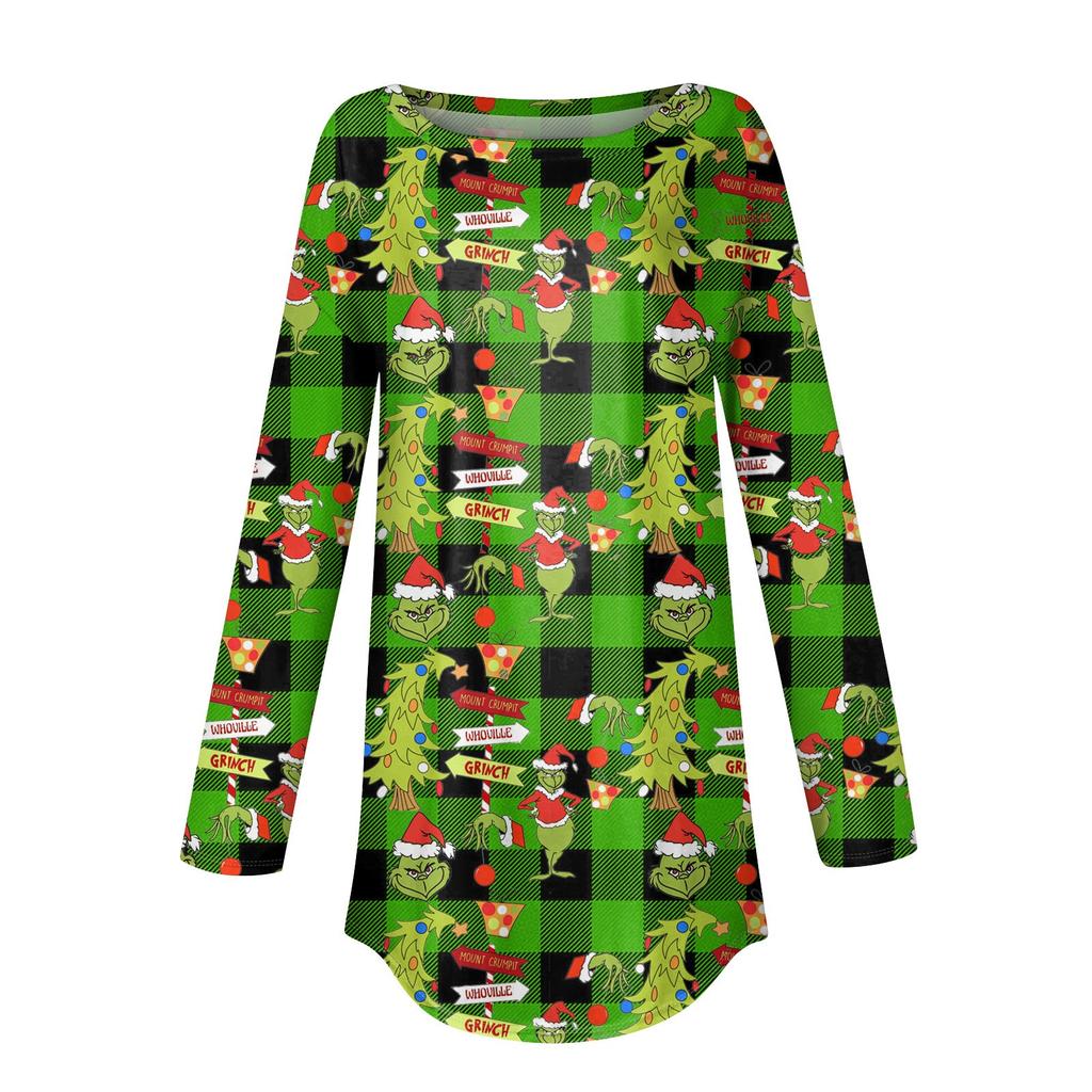Женская рождественская принтовая рубашка с длинным рукавом, круглый вырез, пуловер, футболка, топ, пуловер