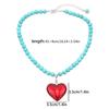 Glass Heart Shape Pendant Necklace Turquoise Beads Neckchains Stylish Clavicle Chain for Women Girls Elegant Choker
