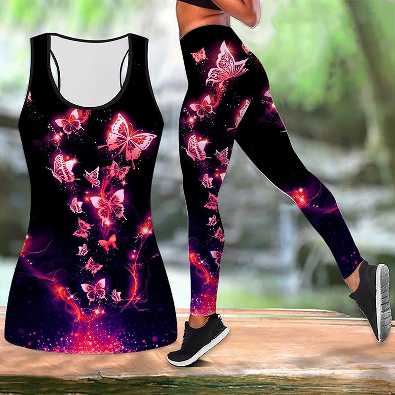 Светящийся принт бабочки йога костюм для женщин модные леггинсы для тренировок фитнес спортивные повседневные штаны для йоги