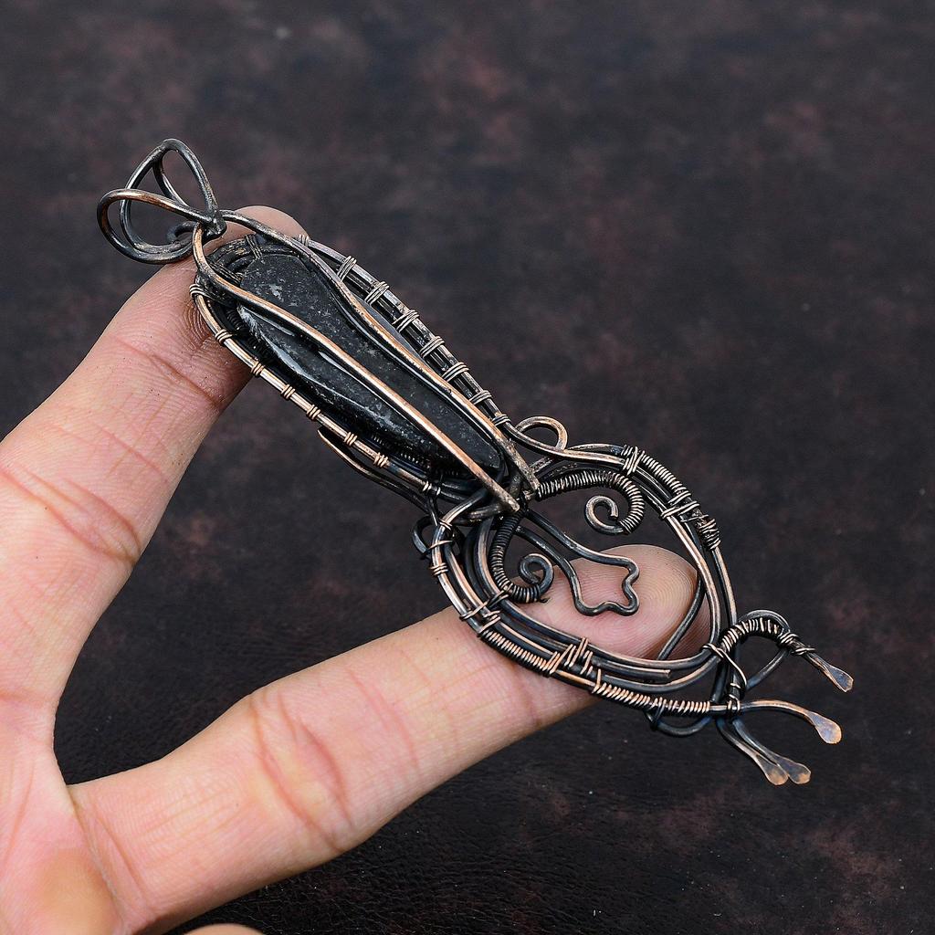 Подвеска Orthoceras Fossil, подвеска из медной проволоки, подвеска ручной работы, изящная медная бижутерия, подвеска для женщин, подвеска из драгоценных камней, подарок для него