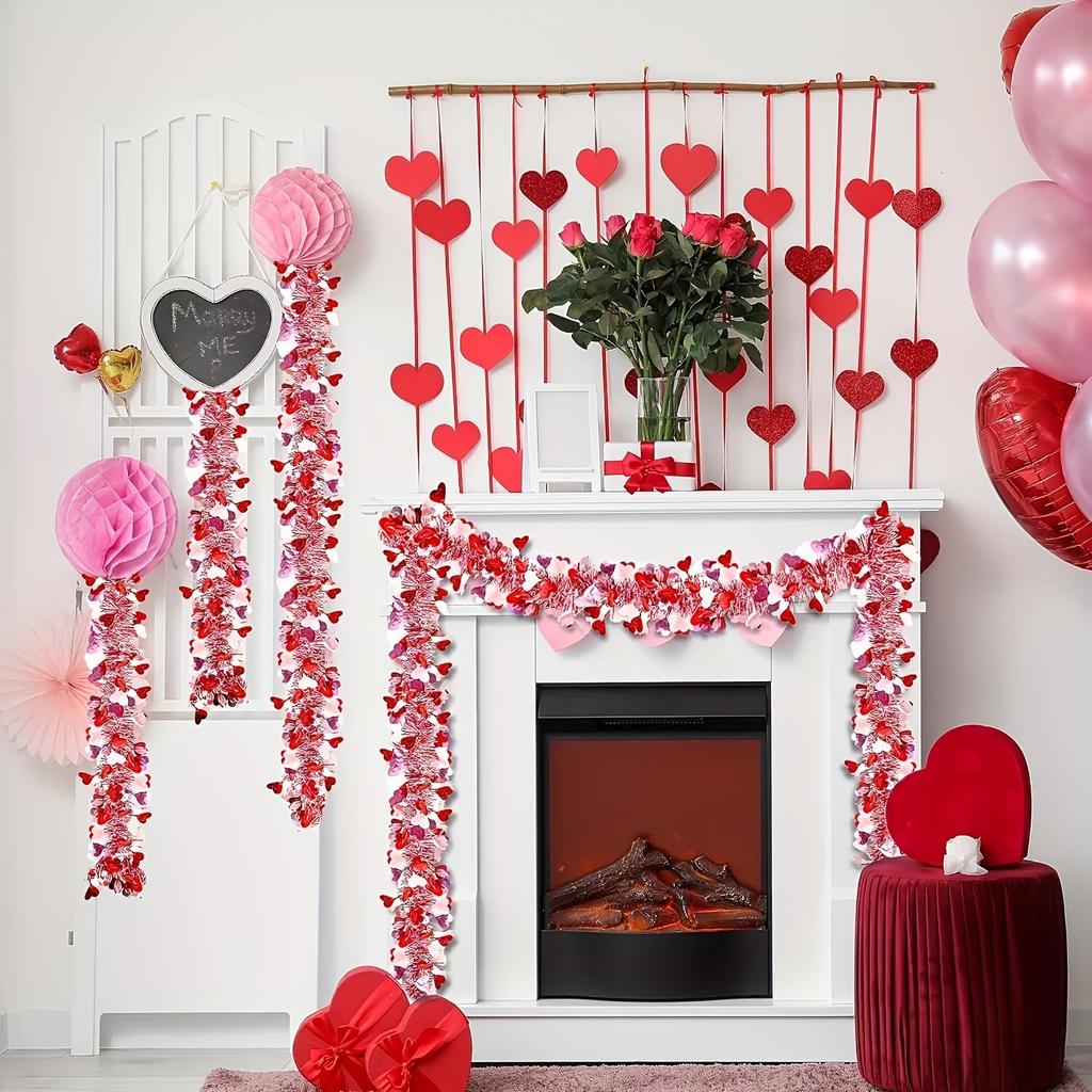 1pc - Red & Floral Wreath with Pink & Flowers,Durable Plastic Party Decorations for Christmas, Weddings, Valentine'S Day