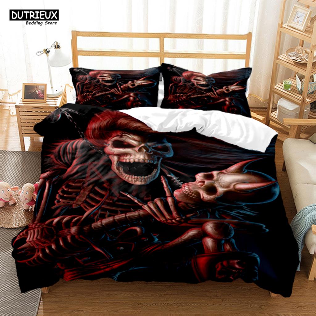 Mysterious Colored Skeleton Bedding Set, Skeleton Duvet Cover Set, Soft Comfortable Breathable Duvet Cover, Bedroom Guest Room