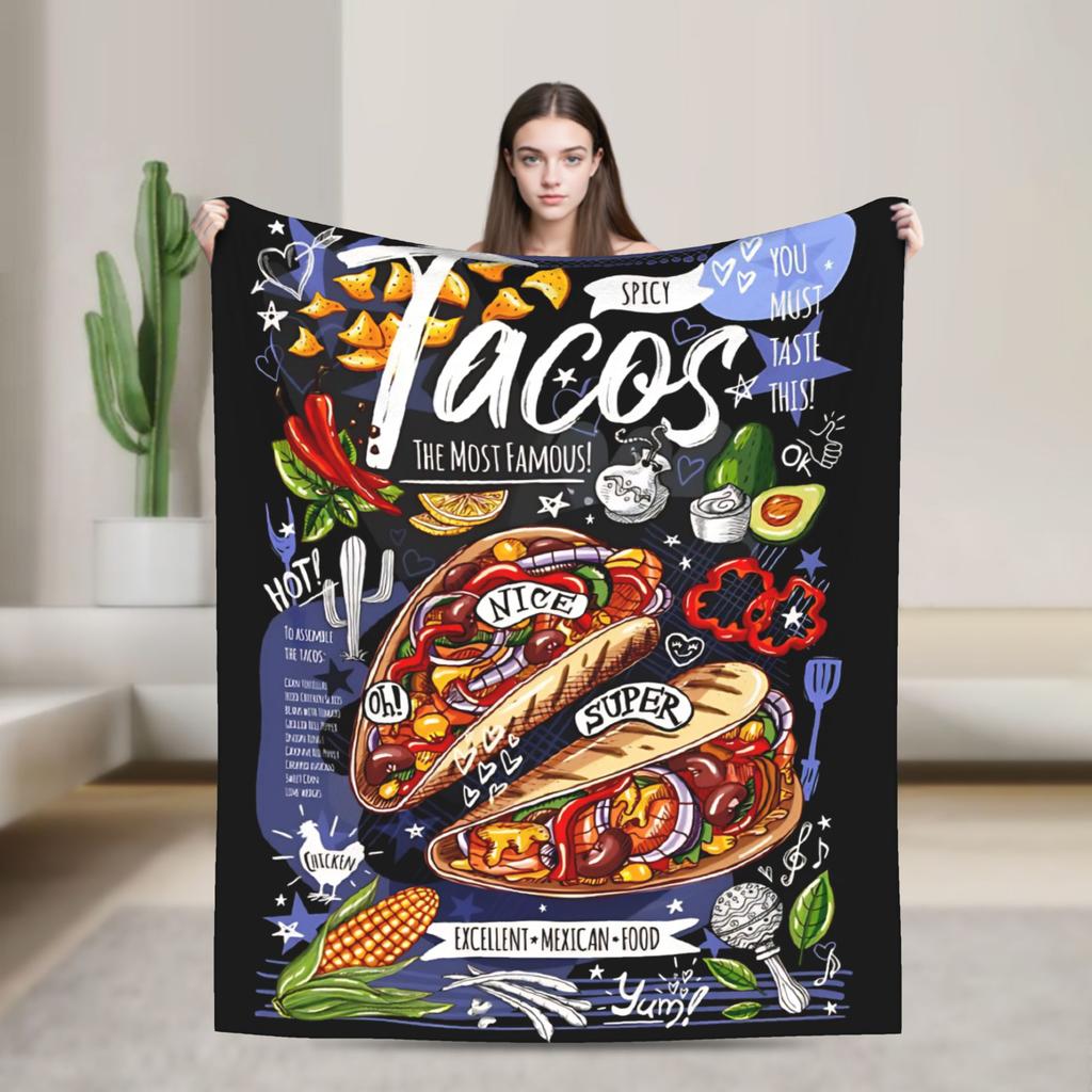 Fast Food Mexican Nachos Burritos Tacos Blanket Cover Snack Throw Blankets Bedroom Sofa Quilt Soft Warm Bedspread Multi-function