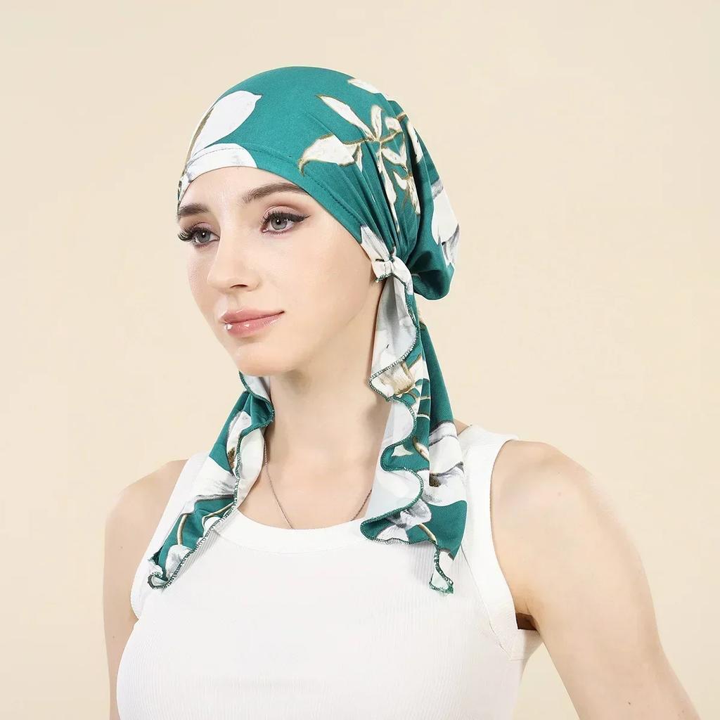 New Shimmer Pre-Tied Hat Women Muslim Hijab Turban Long Tail Headscarf Beanies Bonnet Hair Loss Chemo Cap Head Wrap Bandanas
