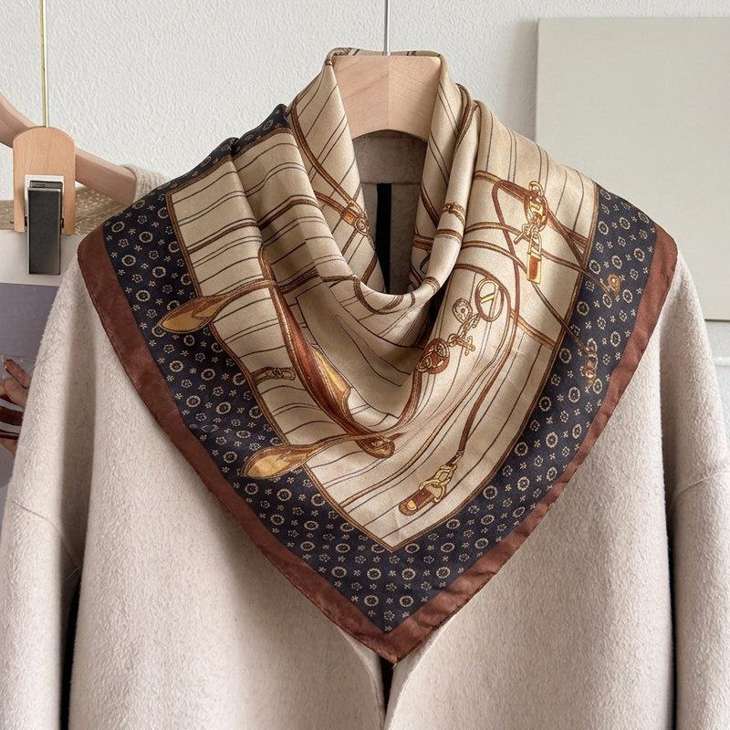 Spring and Autumn new cotton and linen small square scarf neck protection fashionable blue floral silk scarf scarf Japanese style cotton and linen ret