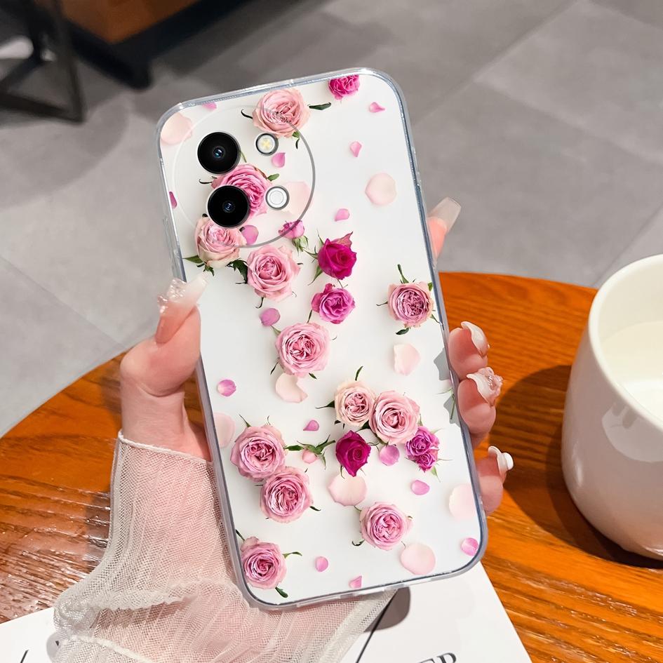Luxury Pretty Flower Case Covers For Vivo V30e Y38 Y200E Y100 (IDN) Y28 V40 Lite Capa Housing Soft TPU Silicone Anti Drop Transparent Phone Bags Shell