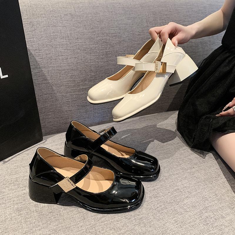 Туфли на толстом каблуке, женские с юбкой, туфли на среднем каблуке, туфли Мэри Джейн с неглубоким носком, женские весенние туфли из кожи, женская модная обувь