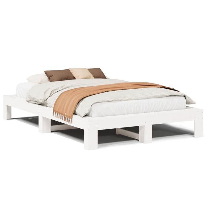 VidaXL Cadre de lit sans matelas blanc 135x190 cm bois de pin massif 3308748